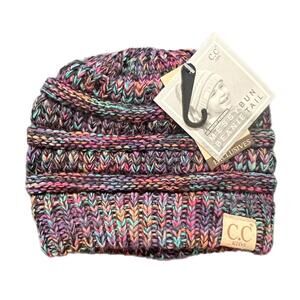 C.C KIDS Heathered Messy Beanie with Hole For Ponytail - one size